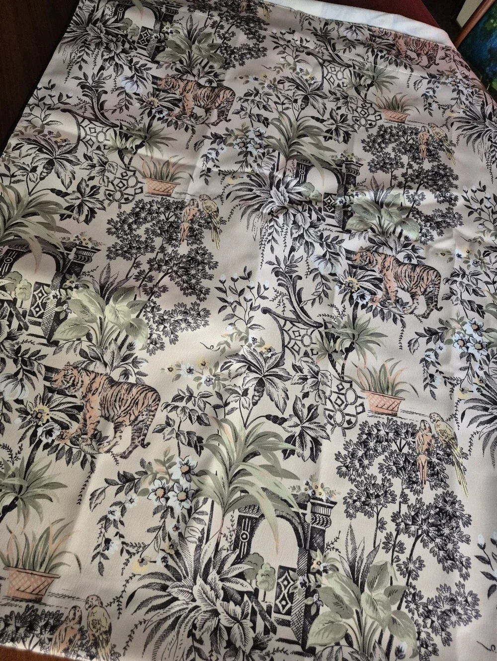 2 pc Window Curtains Asian Toile Jungle Tigers Birds  37